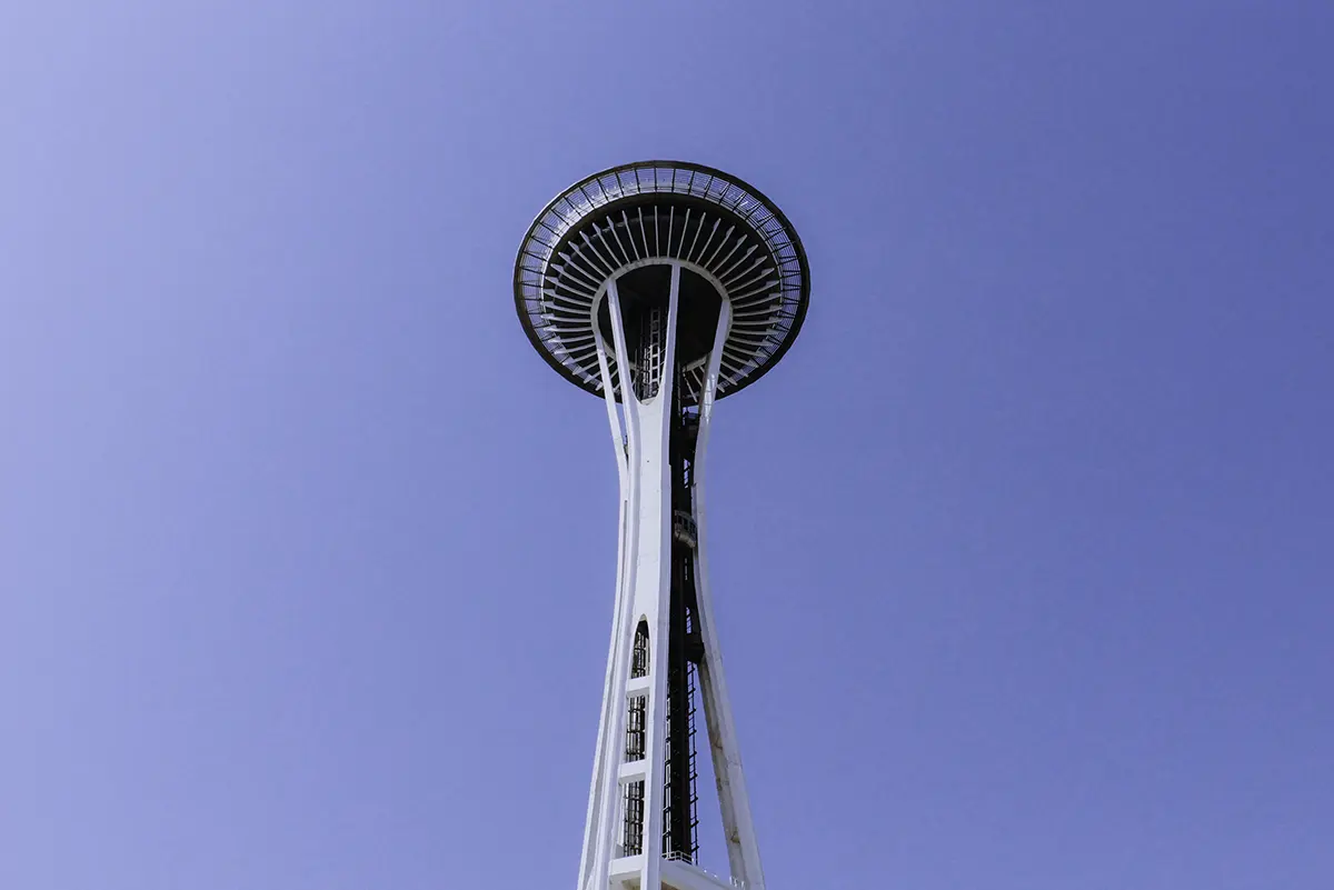 Seattle Space Needle against blue sky